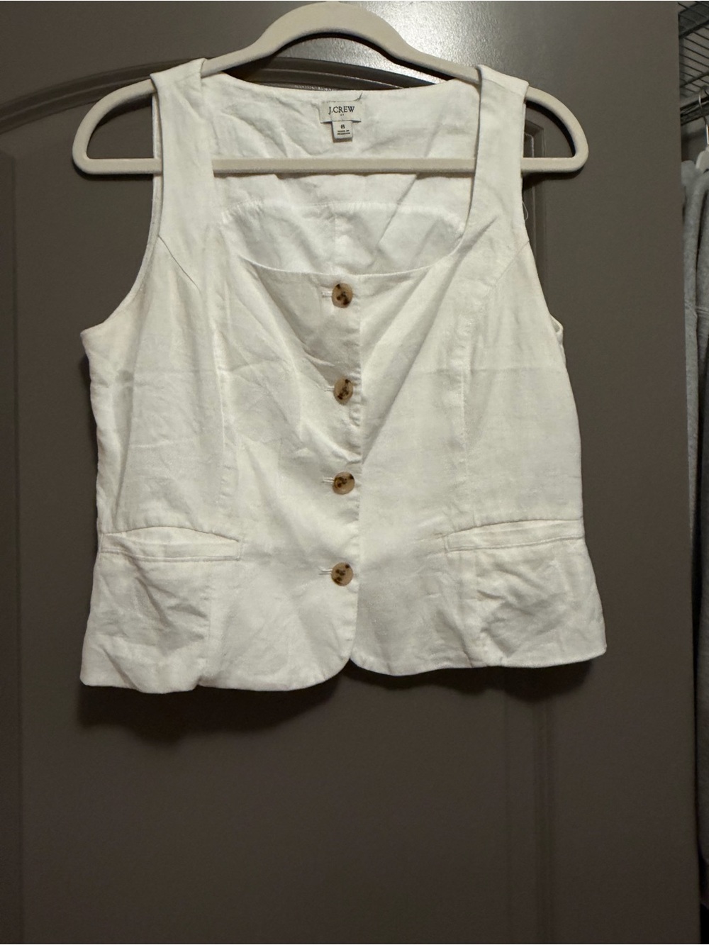 J. Crew White Button-Front Linen-Blend Vest